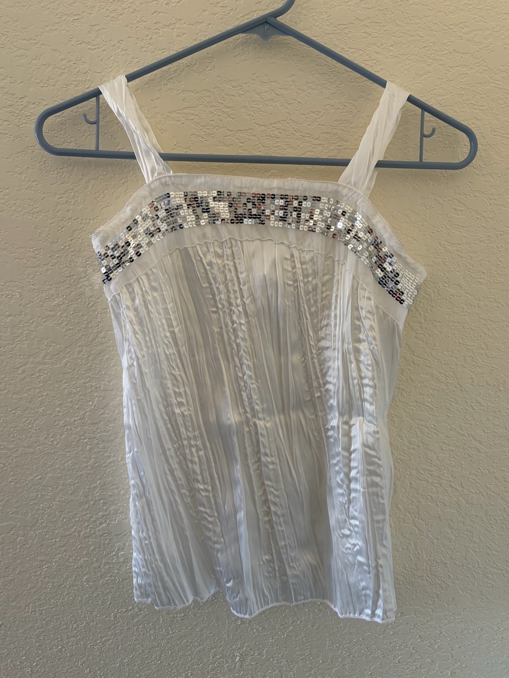 Y2K White Sequined Camisole Top size L made in USA